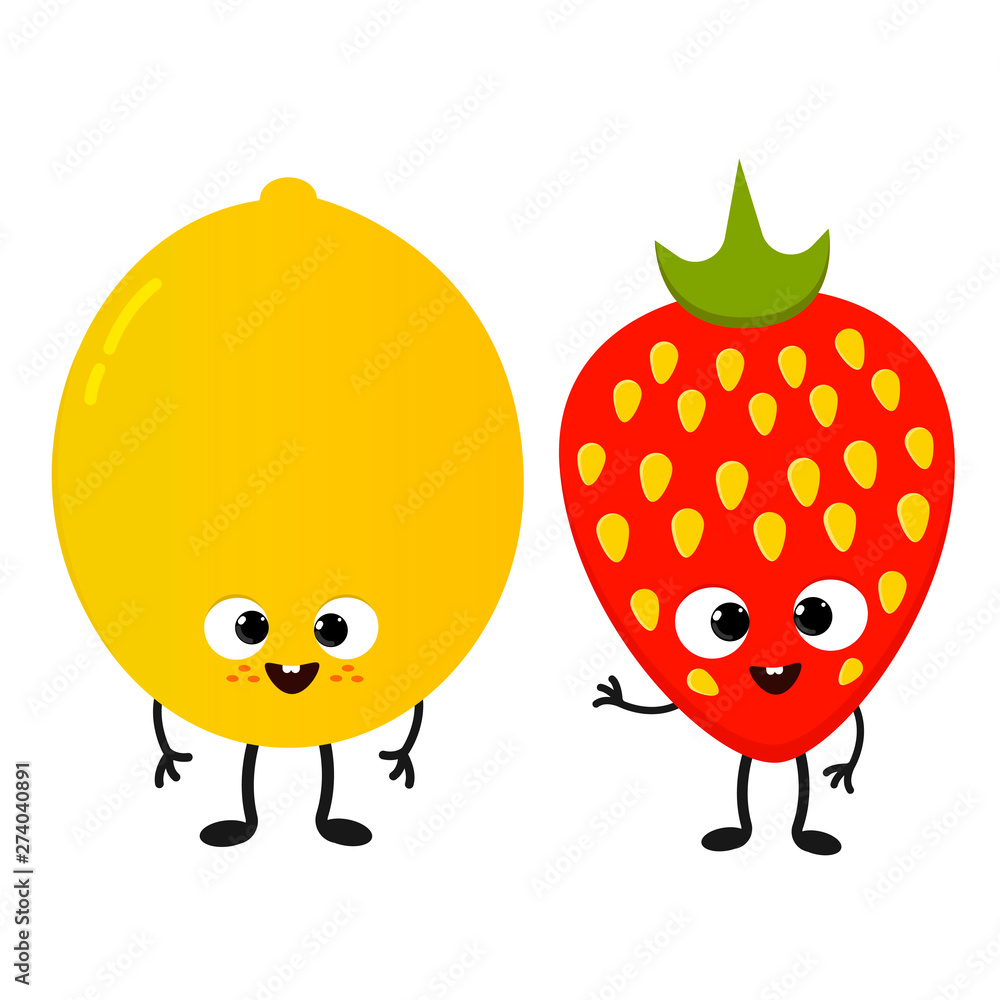 cartoon lemon and strawberry vector ilustration cartoon lemon and strawberry vector ilustration
