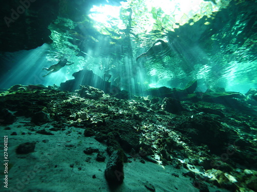 Cenote scuba diving  underwater cave in Mexico