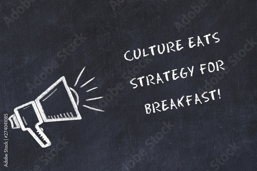 Chalk board sketch with loudspeaker and handwritten short motto