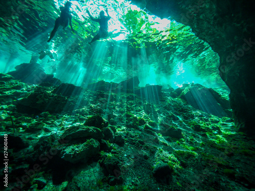 Cenote scuba diving  underwater cave in Mexico