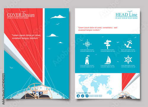 Top view sail boat on water