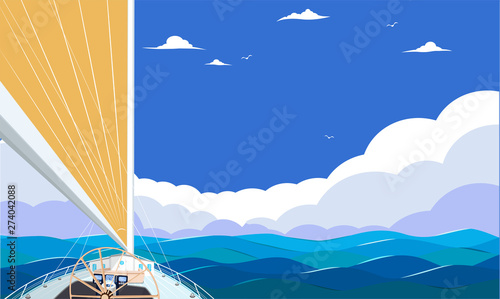 Top view sail boat on water