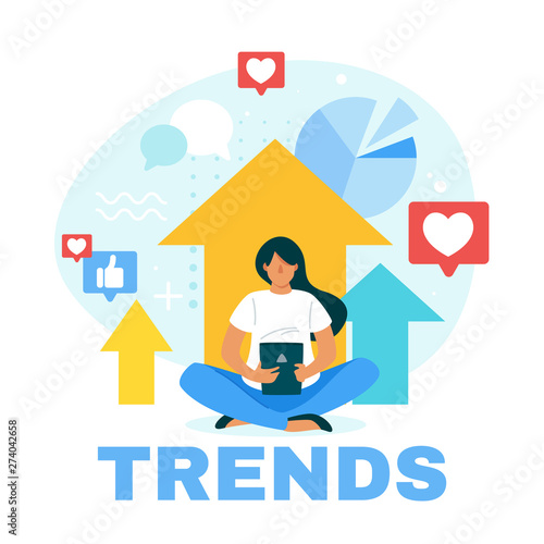 Blogger searching future trends flat vector web banner template