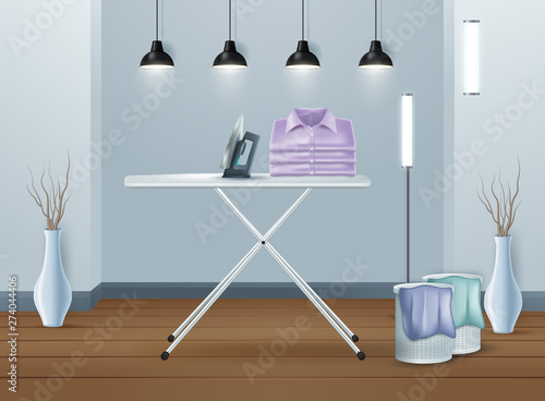 Laundry Room with Washing Machine and Dryer. Flat style with long shadows. Modern trendy design. Vector illustration