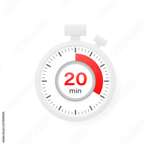 The 20 minutes timer. Stopwatch icon in flat style.