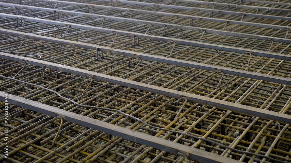 Reinforcement ready for pouring. Iron and concrete form a monolithic slab.