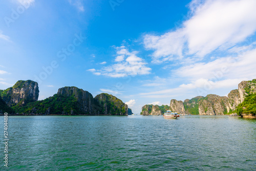 Beautiful scenery views cruising at Ha Long Bay, Hanoi, Vietnam. blue sky background summer season sunset emerald waters ocean sea, World Heritage Asia National Park Asian outdoors destinations