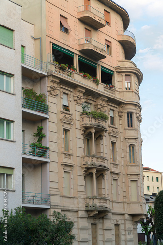 Facade of new retro style apartment building.