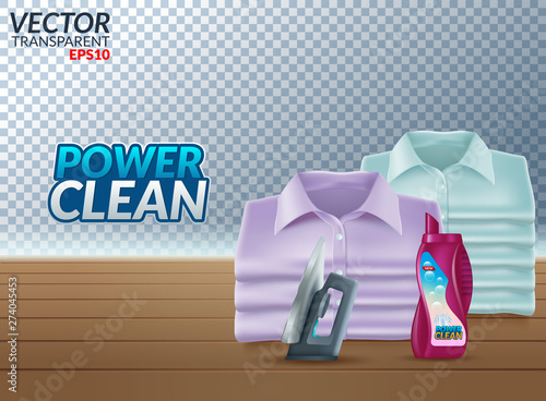 Powder laundry detergent advertising poster. Vector realistic illustration