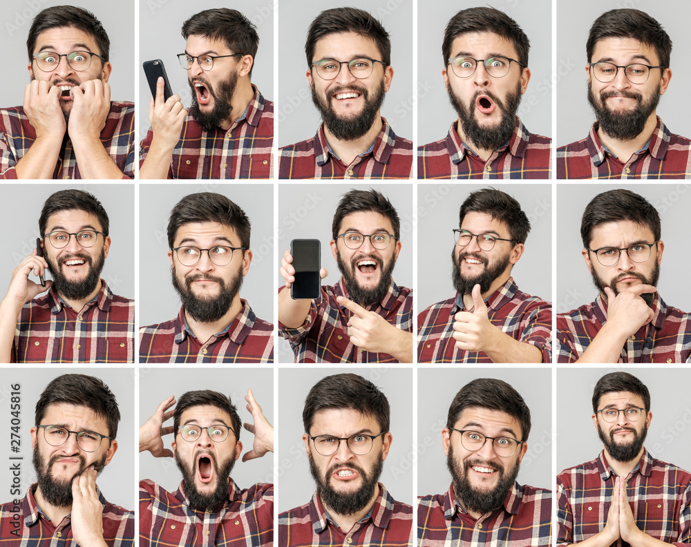 Set of handsome man with different emotions and gestures Set of handsome man with different emotions and gestures