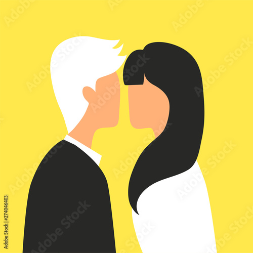Design concept picture of white man and white woman they're kissing. Can use for website and mobile website and application. Vector illustration with background. Flat style.