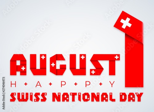 August 1, Swiss National Day congratulatory design with Switzerland flag elements. Vector illustration.