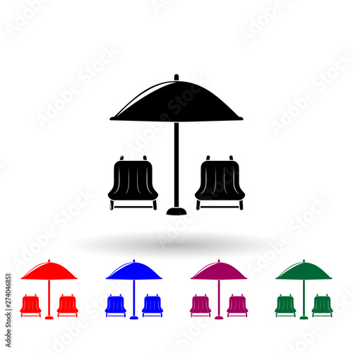 sun loungers and umbrella multi color icon. Elements of beach holidays set. Simple icon for websites, web design, mobile app, info graphics