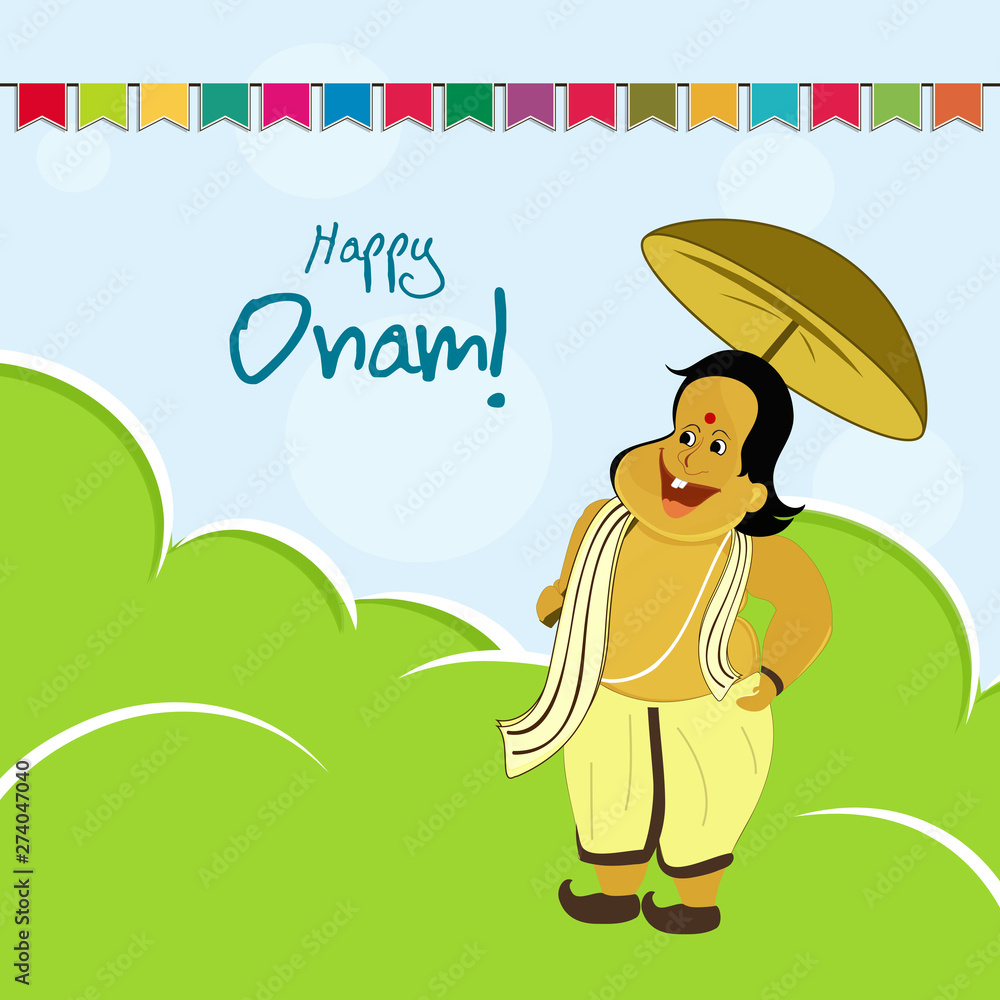 Happy onam celebration in King Mahabali and nature style. Stock Vector |  Adobe Stock