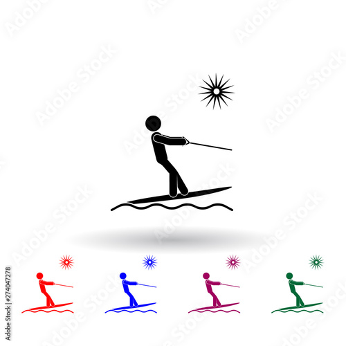 water skiing multi color icon. Elements of beach holidays set. Simple icon for websites, web design, mobile app, info graphics