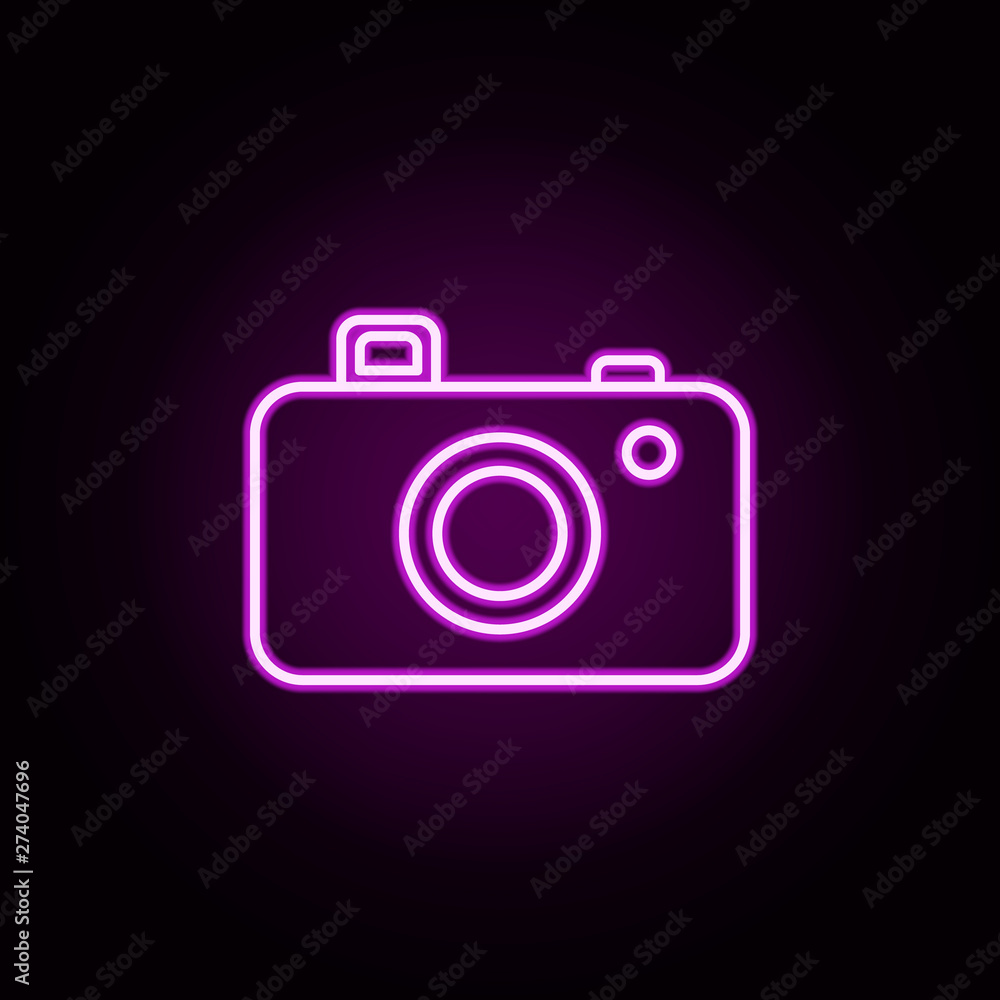 camera neon icon. Elements of camping set. Simple icon for websites, web design, mobile app, info graphics camera neon icon. Elements of camping set. Simple icon for websites, web design, mobile app, info graphics