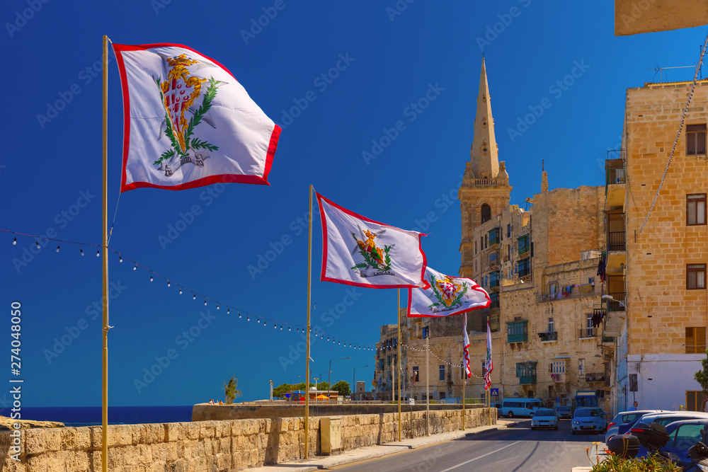 Decorated street in old town of Valletta, Malta