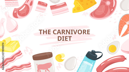 Carnivore diet menu web banner flat vector template