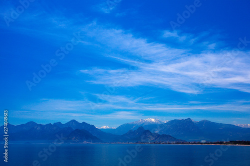 Beautiful landscape of mountains and the Mediterranean sea in Turkey, Antalya.