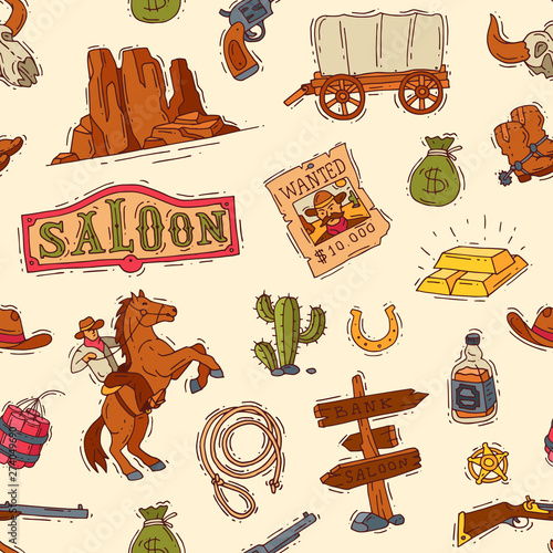 Wild west vector western cowboy or sheriff in wildlife desert with cactus illustration wildly character in hat with gun on rodeo wildwest background