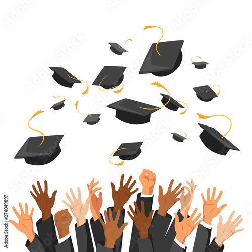 University graduation traditional ceremony flat illustration
