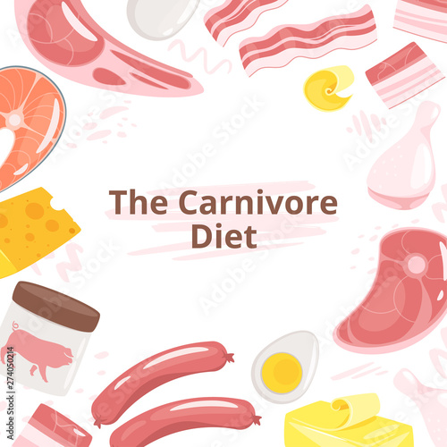 Carnivore diet social media banner flat vector template