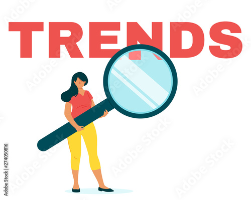 Marketer analyzing Internet trends flat web banner template