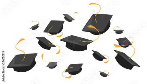 University mortarboards throwing tradition flat illustration