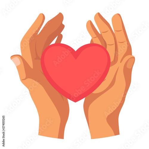 Hands holding heart flat vector illustration