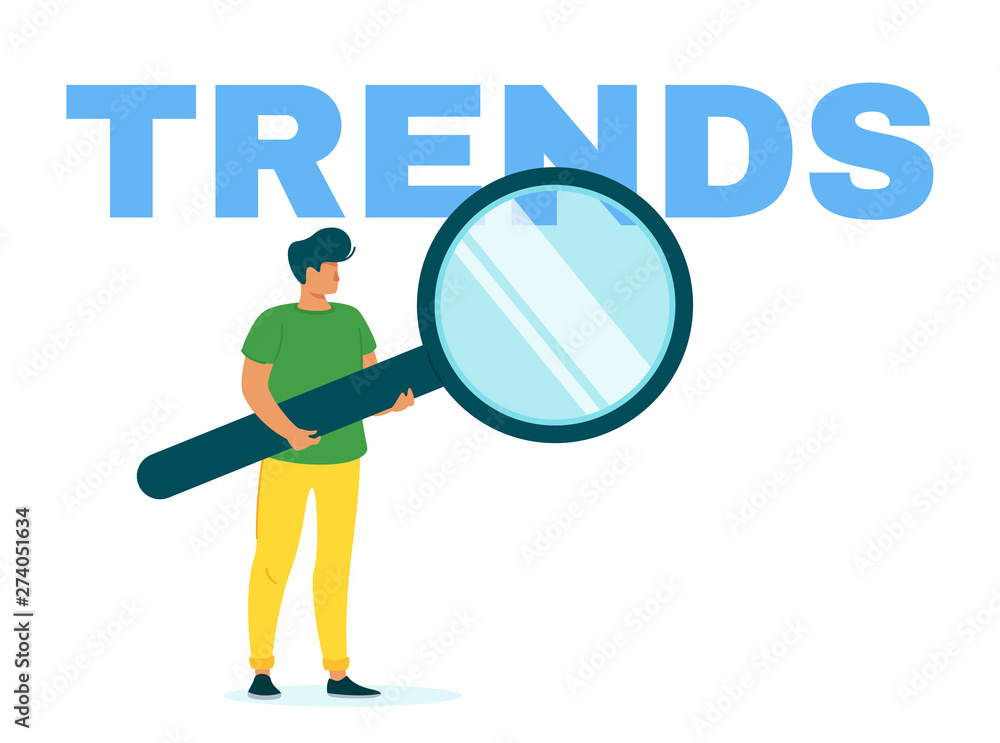 Marketer researching Internet trends flat web banner template