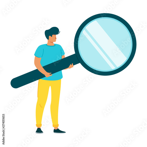 Man holding magnifying glass flat character