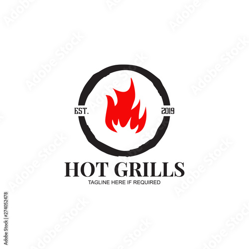 Grills barbecue restaurant logo design inspiration vector template