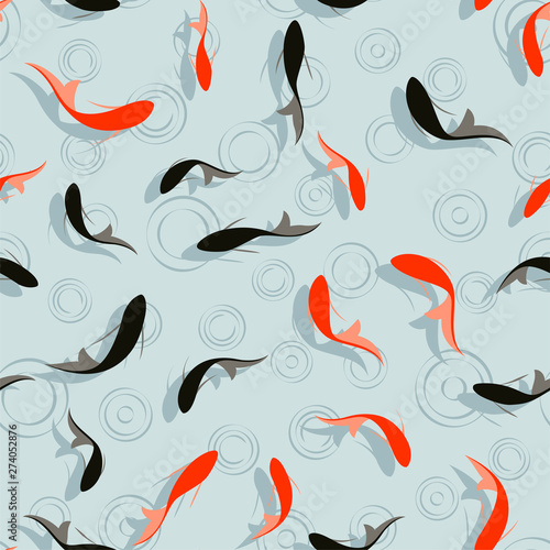 pattern. seamless. red fish. Chinese painting
