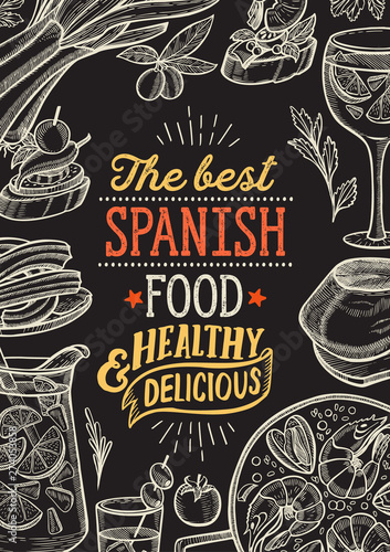 Spanish illustrations - tapas, paella, sangria, jamon, churros, calcots, turron