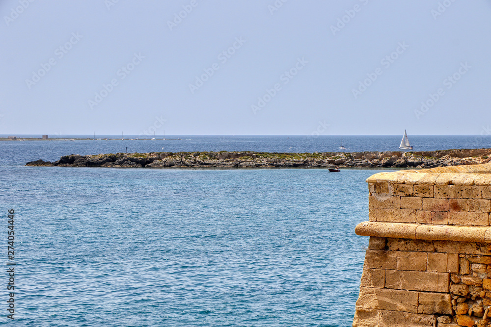 Overview of the Ionian Sea seen from Gallipoli, Puglia, Italy