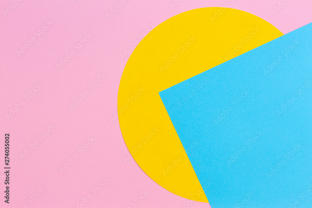 Texture background of fashion papers in memphis geometry style. Yellow, light blue and pastel pink colors. Top view, flat lay Texture background of fashion papers in memphis geometry style. Yellow, light blue and pastel pink colors. Top view, flat lay