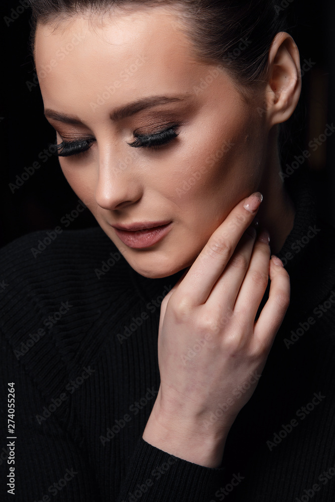 Eyelashes Makeup. Woman Beauty Face With Black Lashes Extensions Eyelashes Makeup. Woman Beauty Face With Black Lashes Extensions