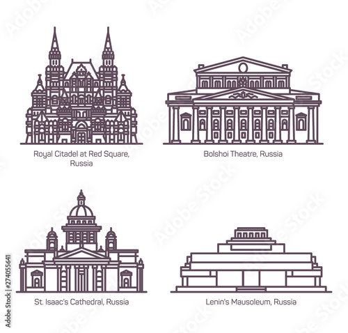 Monuments of Russian Architecture in thin line photo