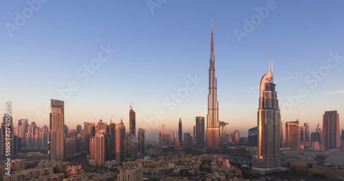 4K Timelapse - City Skyline and cityscape at sunrise in Dubai UAE.