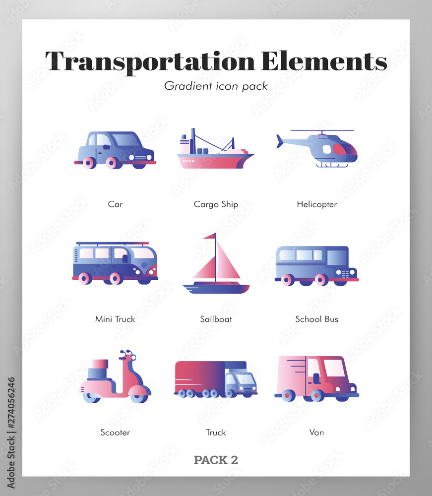 Naklejka premium Transportation elements gradient pack