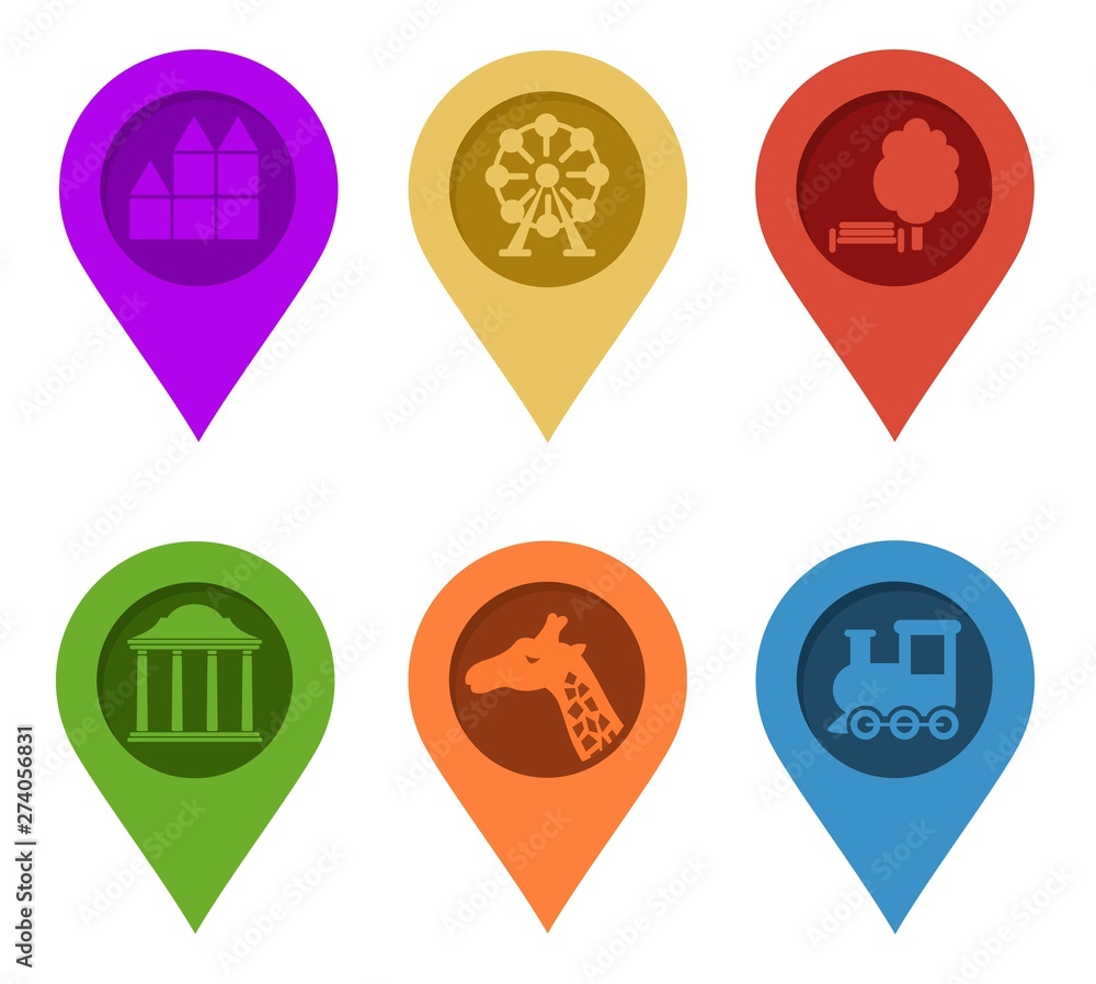 Map Pin. Set of bright map pointers on white background. Raster illustration. Gps symbol marker sign