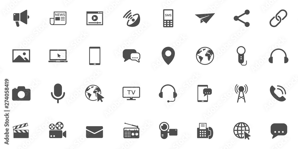 Fototapeta premium mass media vector icons large set isolated on white background. media business concept. media flat icons for web and ui design.