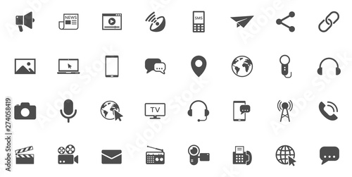 mass media vector icons large set isolated on white background. media business concept. media flat icons for web and ui design.