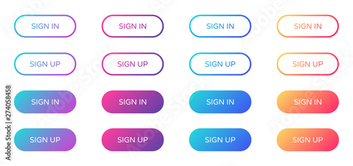 sign in sign up web buttons set. outline and filled ui web buttons in flat style. rounded vector buttons on trendy gradients for web and ui design