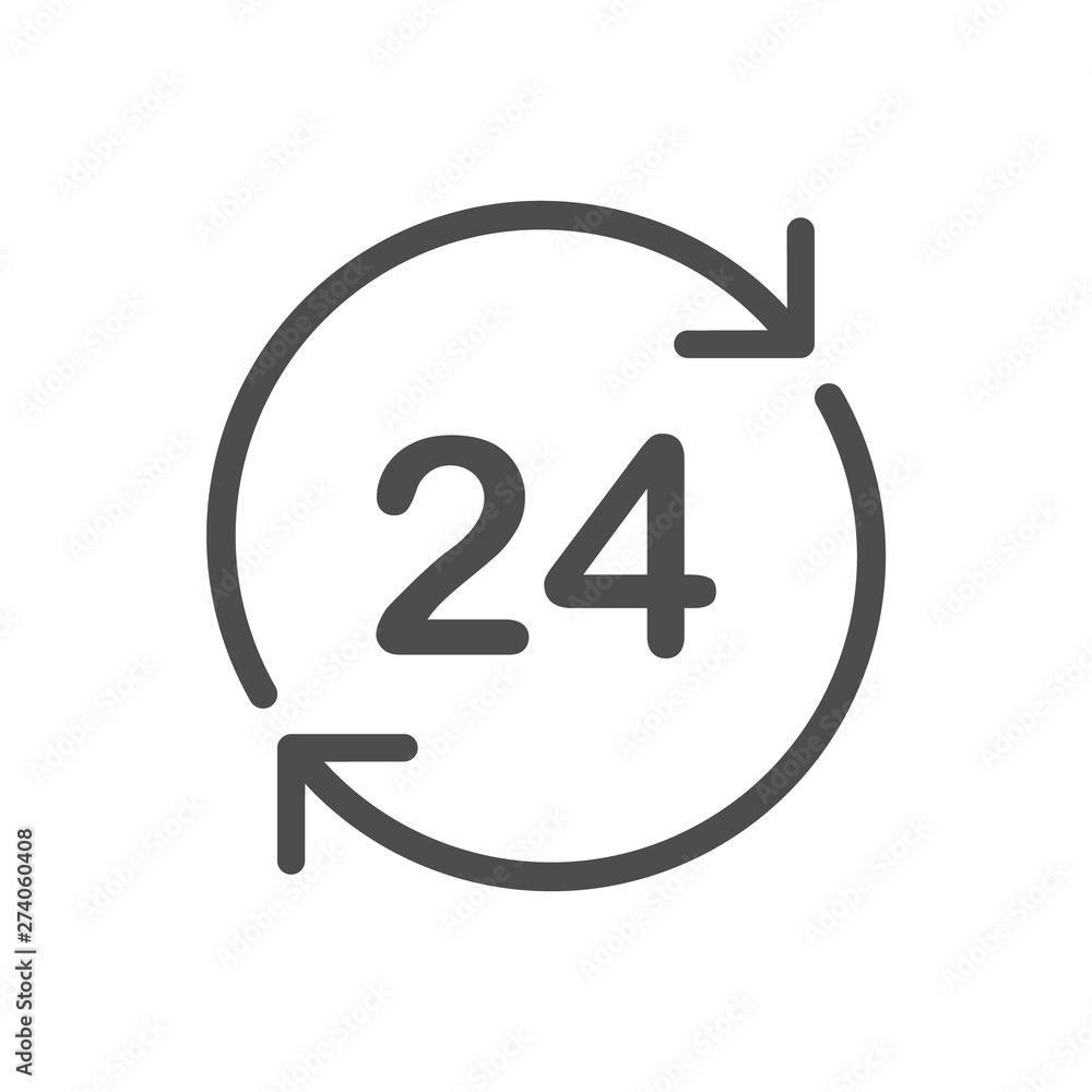 24 hour flat icon isolated on white background. round the clock with arrows vector icon for web and ui design. time is money business concept 24 hour flat icon isolated on white background. round the clock with arrows vector icon for web and ui design. time is money business concept