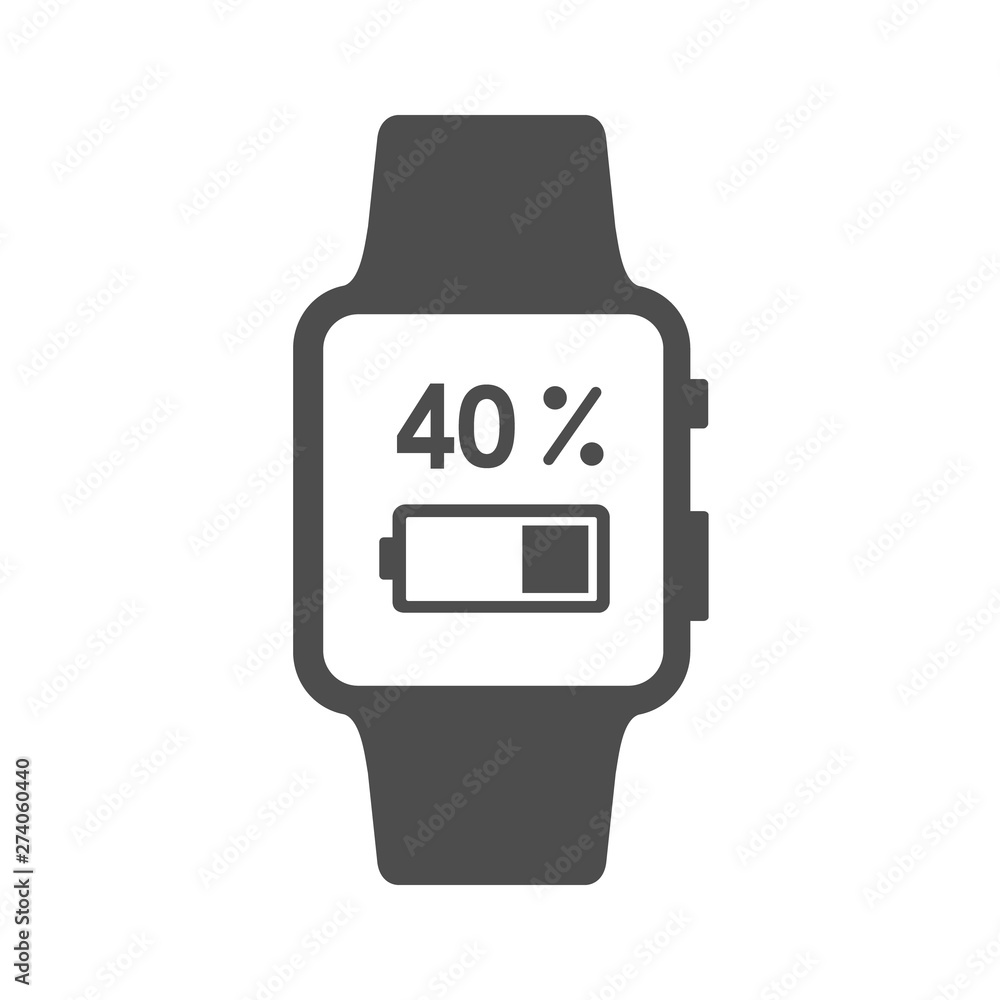 smart watch showing 40 percent battery charge vector icon isolated on white background. web icon for mobile and ui design smart watch showing 40 percent battery charge vector icon isolated on white background. web icon for mobile and ui design