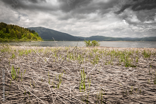 scenic view on beautiful intermittent lake cerknica, with water, spring season, slovenia photo