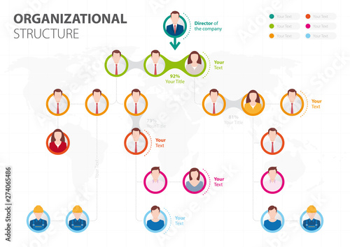 Organizational tree, with business people icons. Vector illustration.