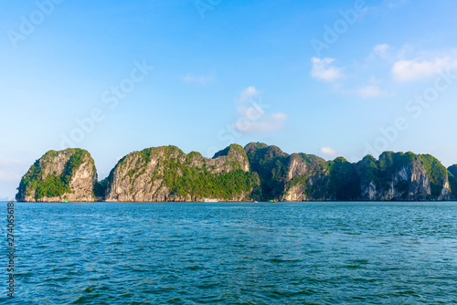 Beautiful scenery views cruising at Ha Long Bay, Hanoi, Vietnam. blue sky background summer season sunset emerald waters ocean sea, World Heritage Asia National Park Asian outdoors destinations