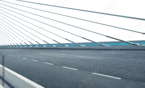 Modern cable-stayed bridge speedway isolated on whte background with clipping path